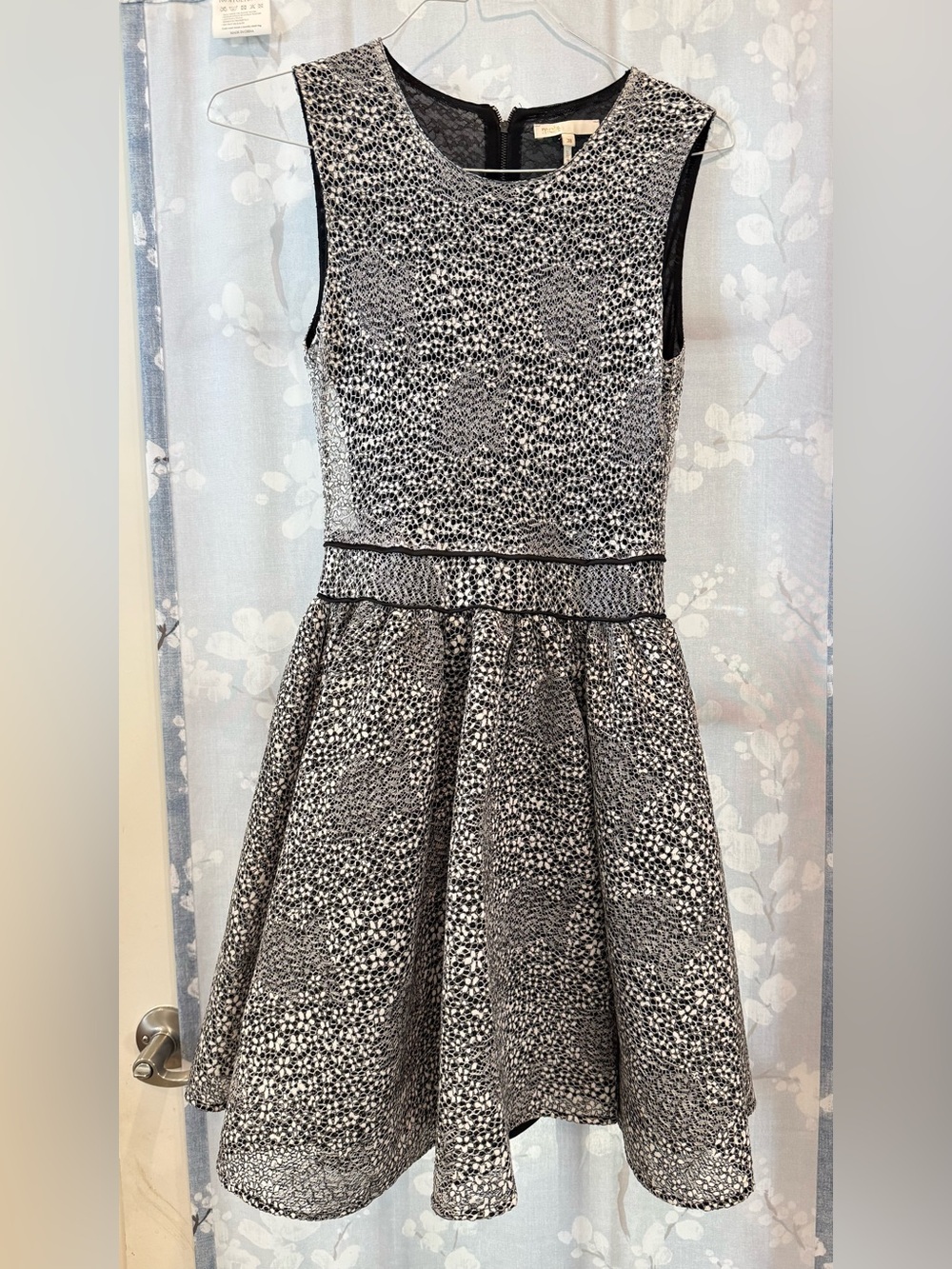 Maje Paris  Black and White Textured Fit-and-Flare Kids Formal Dress.